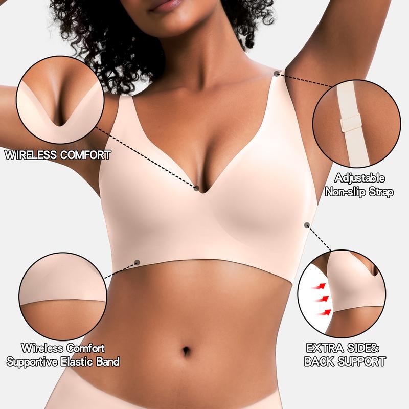VRCONFY Jelly Wireless Womens Comfortable Wireless Bras Push Up Bralettes Seamless Tshirts Bras Deep V Everyday Bras