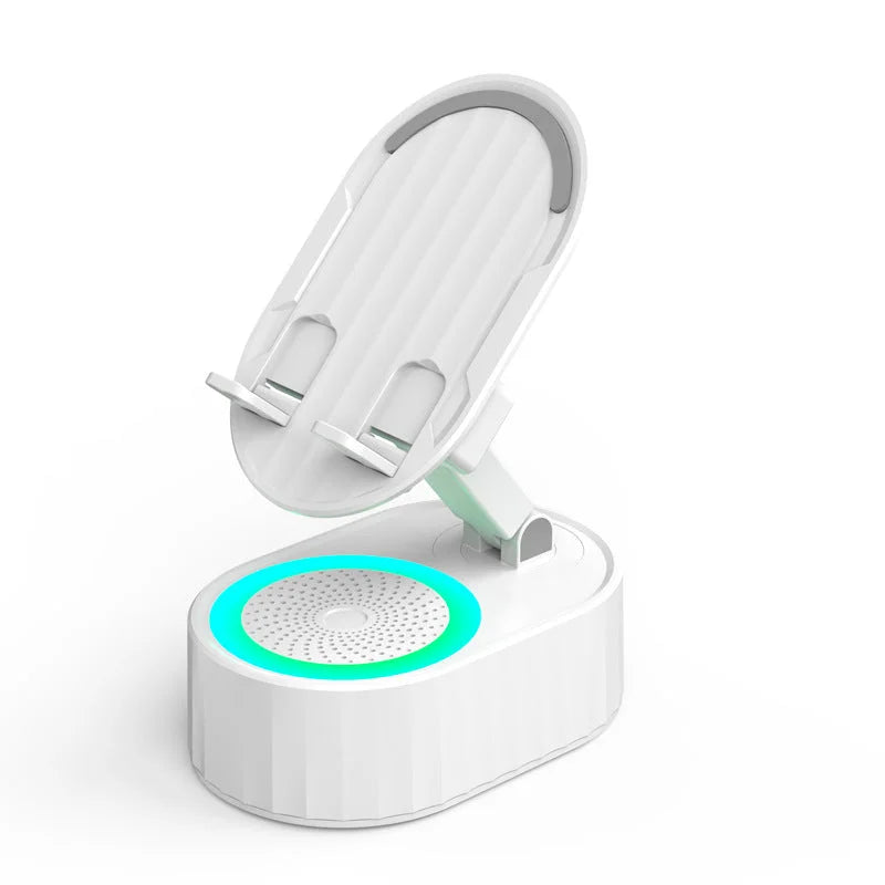 Wireless Audio Bluetooth Speaker 5in1 Phone Holder& Emergency Rechargeable with Colorful Ambient Light 300° Foldable for Tablet iPhone Android, Gifts for Men Women ，Black rotation speaker stand 3 in 1 wire les sound