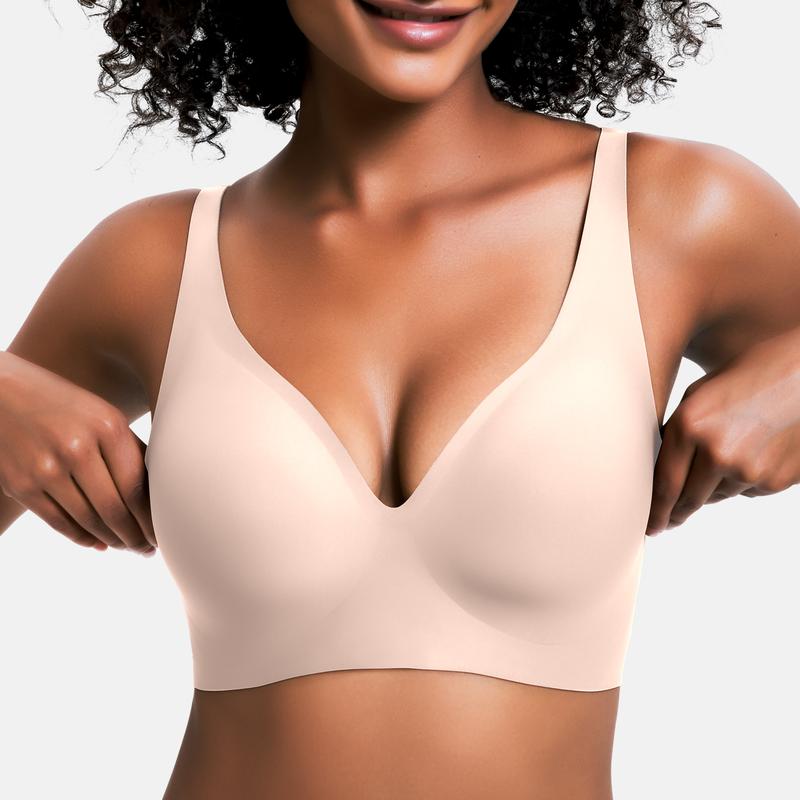 VRCONFY Jelly Wireless Womens Comfortable Wireless Bras Push Up Bralettes Seamless Tshirts Bras Deep V Everyday Bras