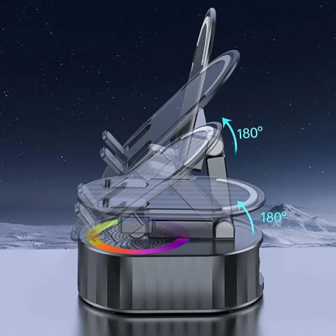 Wireless Audio Bluetooth Speaker 5in1 Phone Holder& Emergency Rechargeable with Colorful Ambient Light 300° Foldable for Tablet iPhone Android, Gifts for Men Women ，Black rotation speaker stand 3 in 1 wire les sound